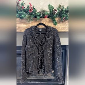 Bogner knitwear brown pattern knit cardigan sweater fringe women's 10  NWOT